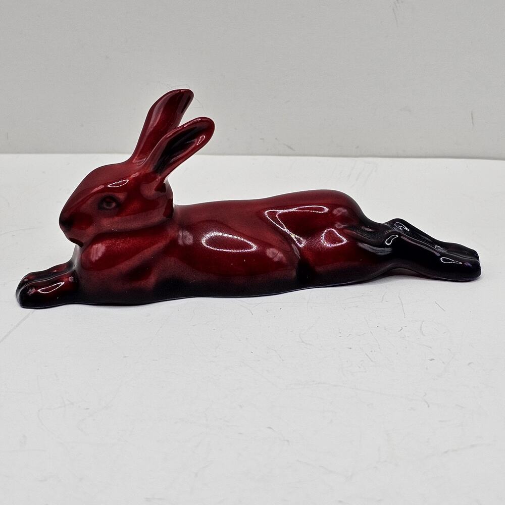 Vintage Royal Doulton Flambe Hare Lying Figurine Rabbit Red